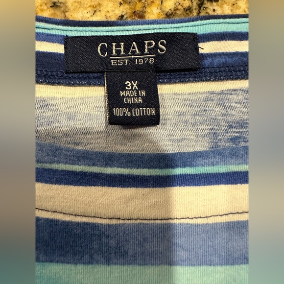 CHAPS Women's Striped Blue/White Short Sleeve Shirt w/Accent Buttons - Size 3X - Picture 6 of 8